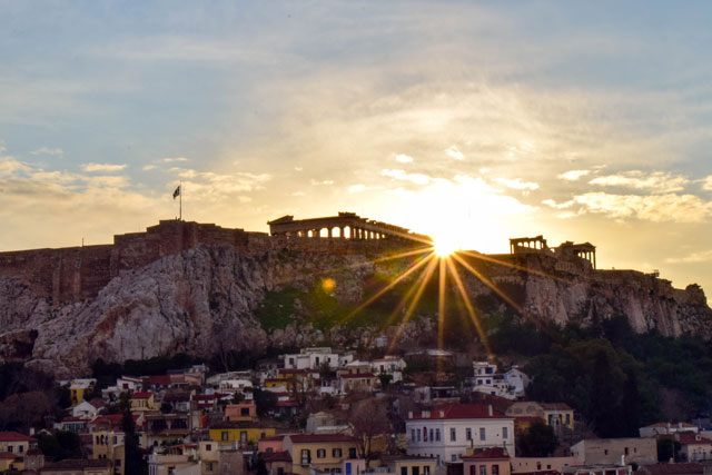 Athens in winter sunset over the Acropolis