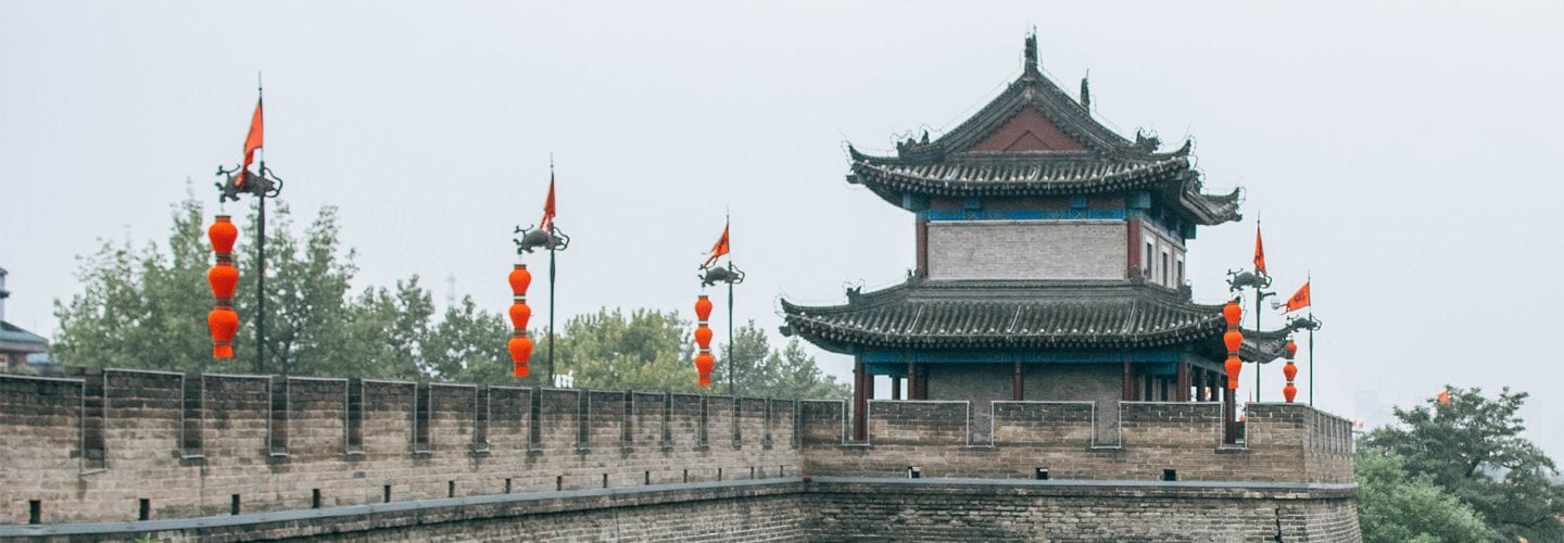 Decorations on Xian city wall during Golden Week in China