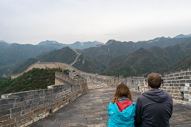 Great Wall of China with a couple looking out over it