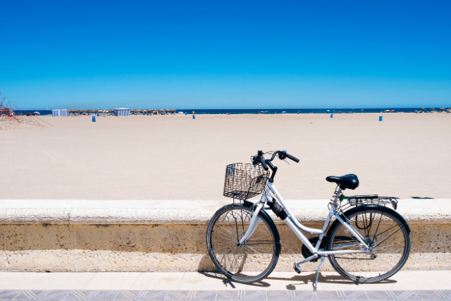 Las Arenas beach in Valencia with bike