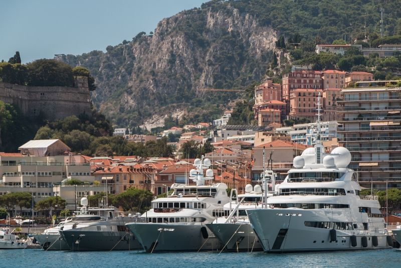Port Hercule in Monaco, with large yachts docked