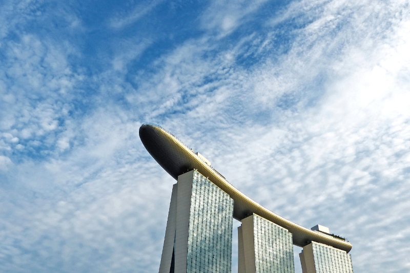 The Marina Bay Sands hotel from below