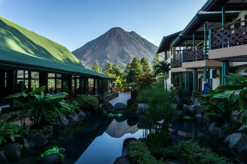 The lodge at Arenal Observatory overlooks the stunning Arenal volcano