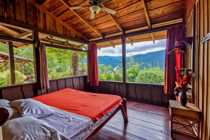 The bedroom at Santa Juana lodge overlooks the nature reserve at Manuel Antonio 